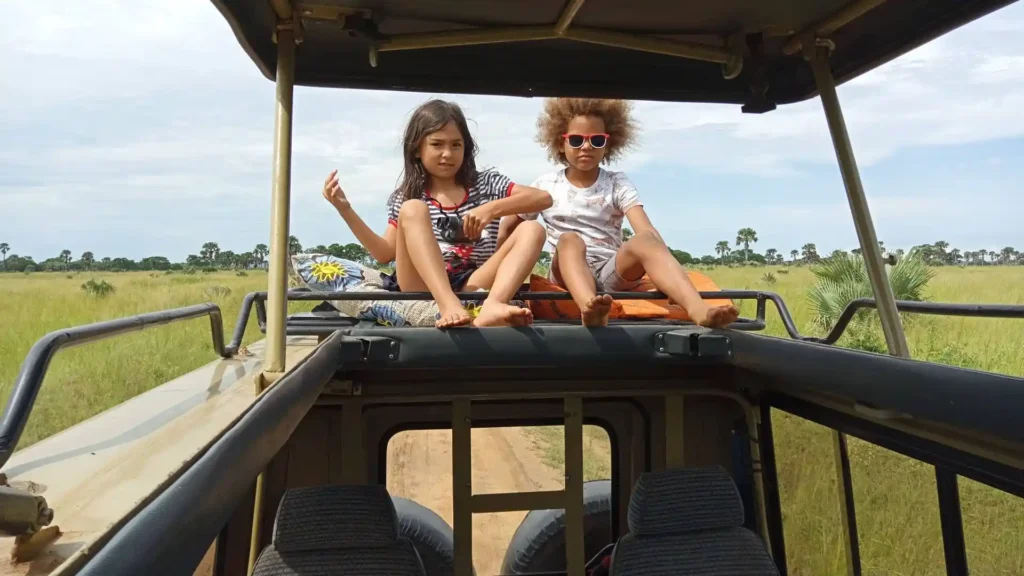 kids on safari in uganda